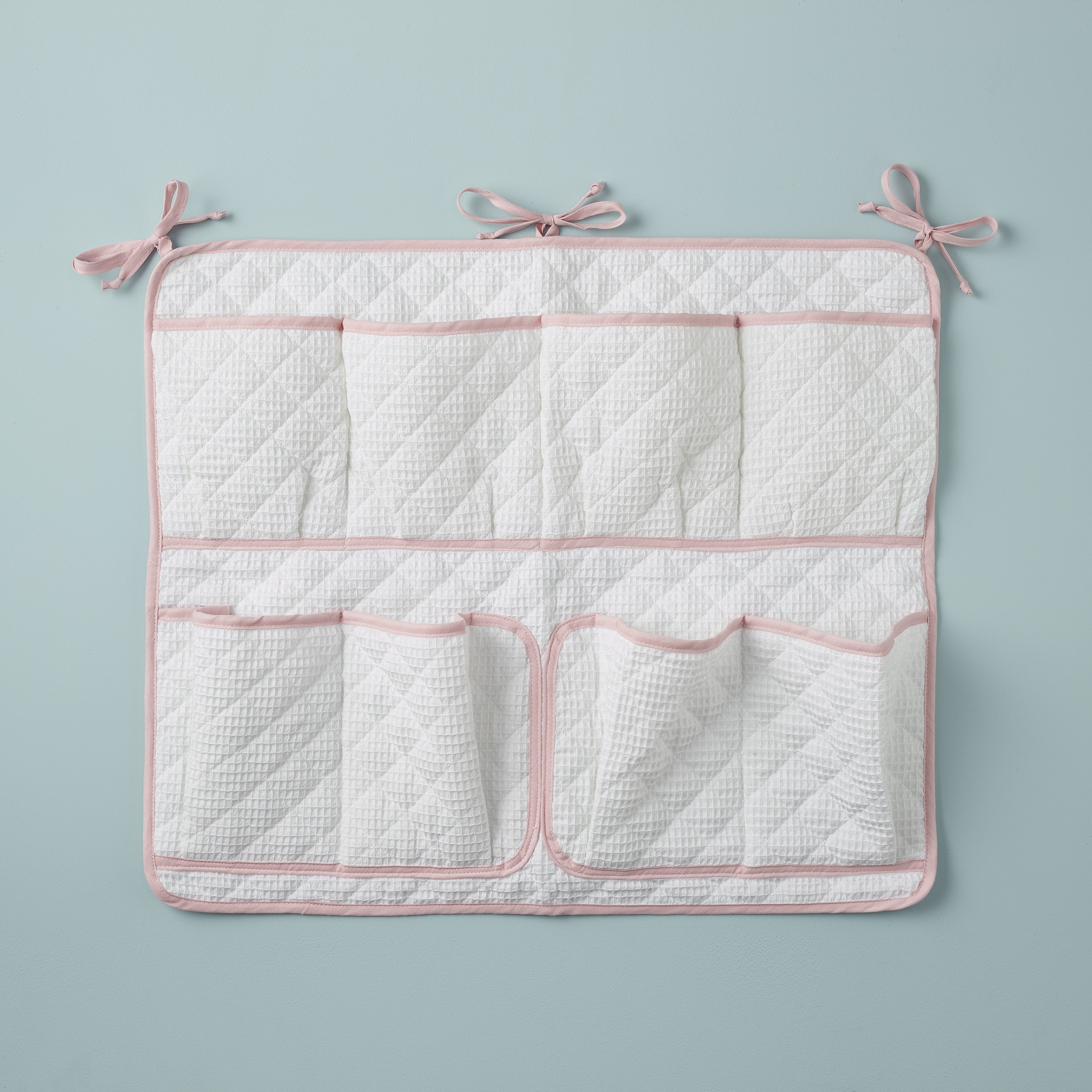 Cot Tidy - White Waffle Pink Trim