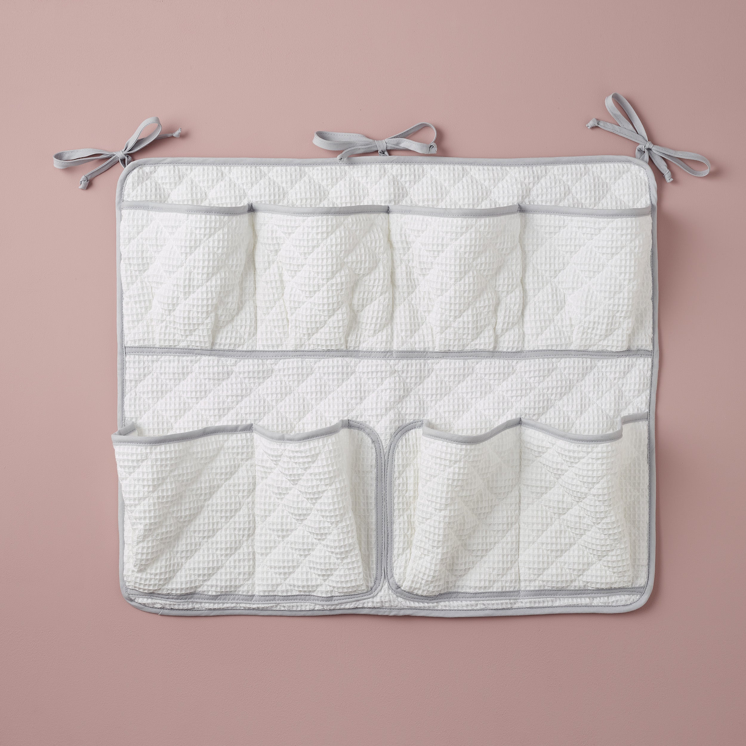 Cot Tidy - White Waffle Grey Trim