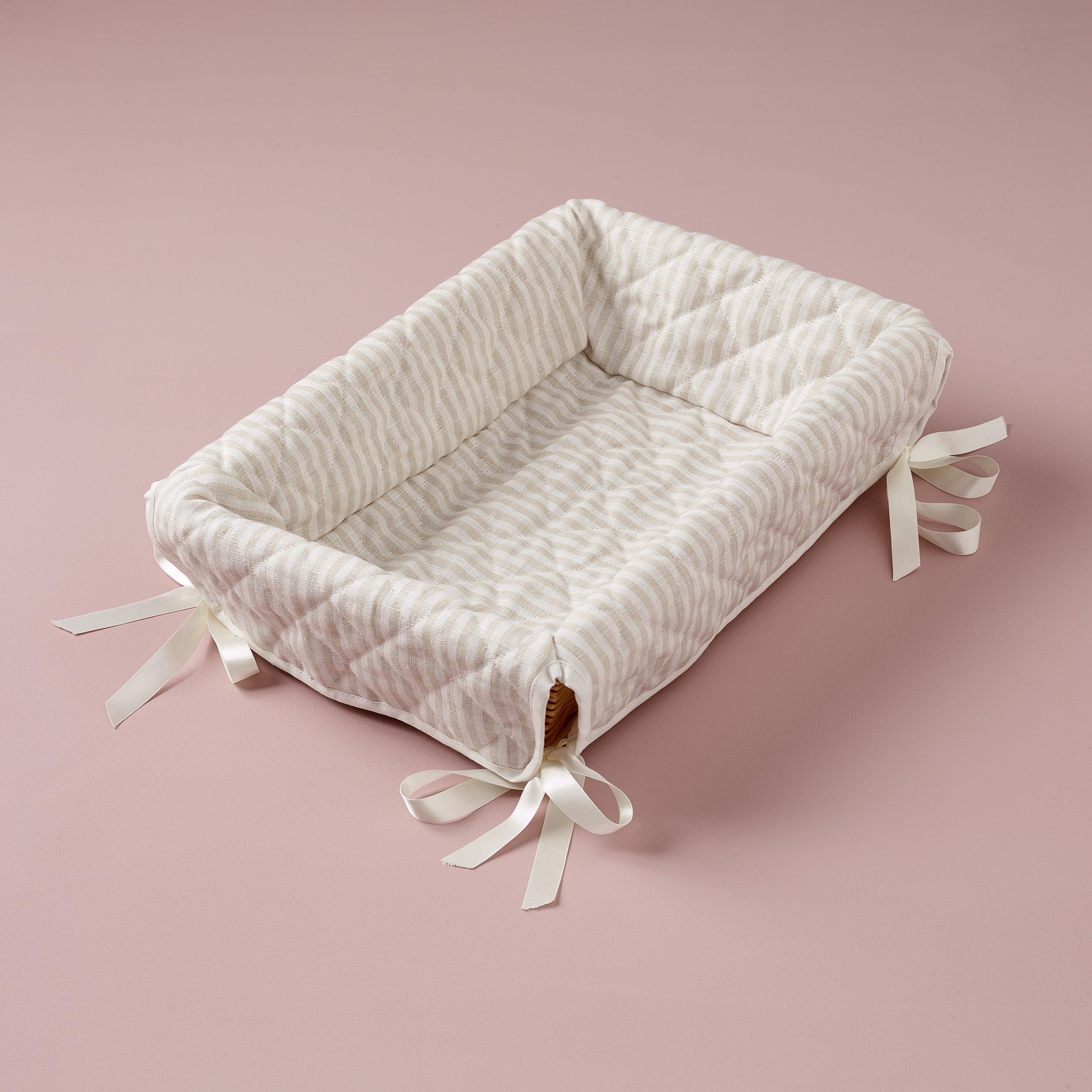 Layette Basket- Traditional Linen Stripe